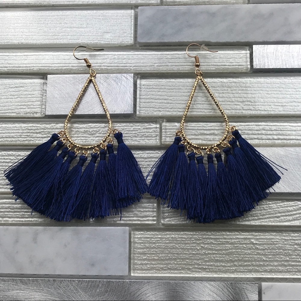 Boho Tassel Earrings Navy